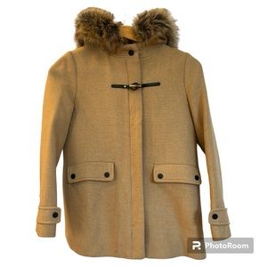 ZARA Manteco Wool Girls Dress Beige Coat with faux fur hood- Size 11-12y, 152cm